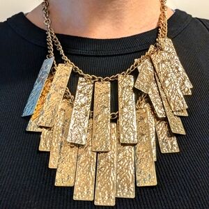 Gold Tone Statement Bib Necklace with 2 layers